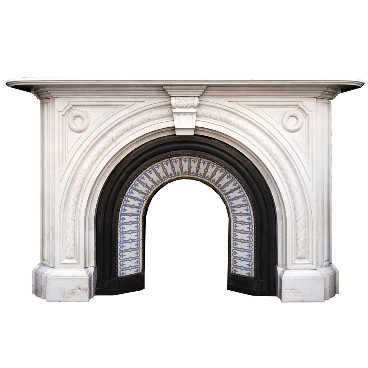 A 19th C. Victorian antique chimneypiece in Statuary marble
