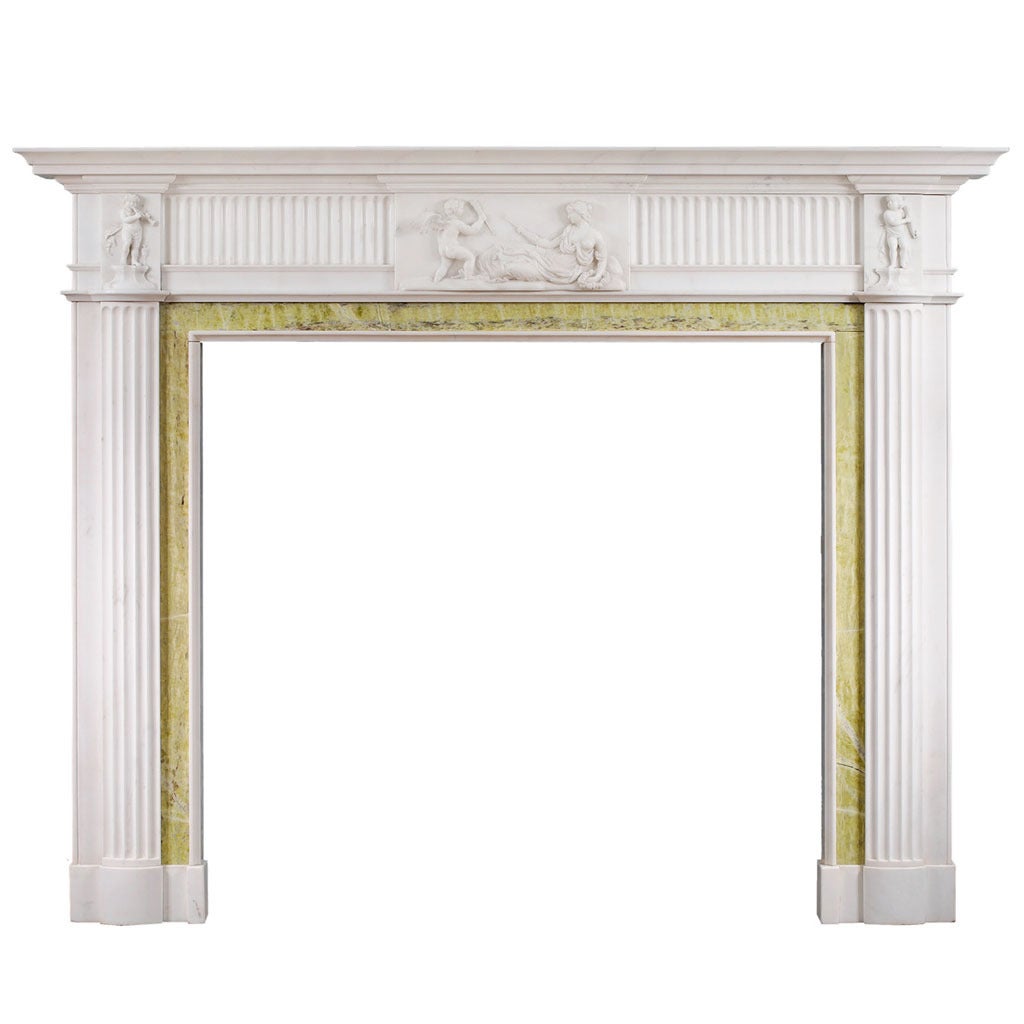 English Georgian Antique Fireplace Mantel in Statuary Marble