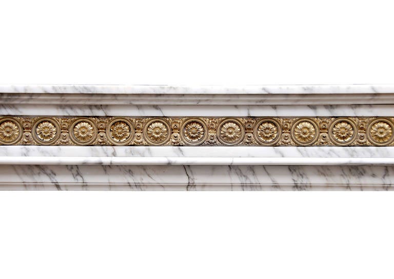 British Louis XVI Style Arabescato Marble Fireplace with Brass Ormolu Enrichments For Sale