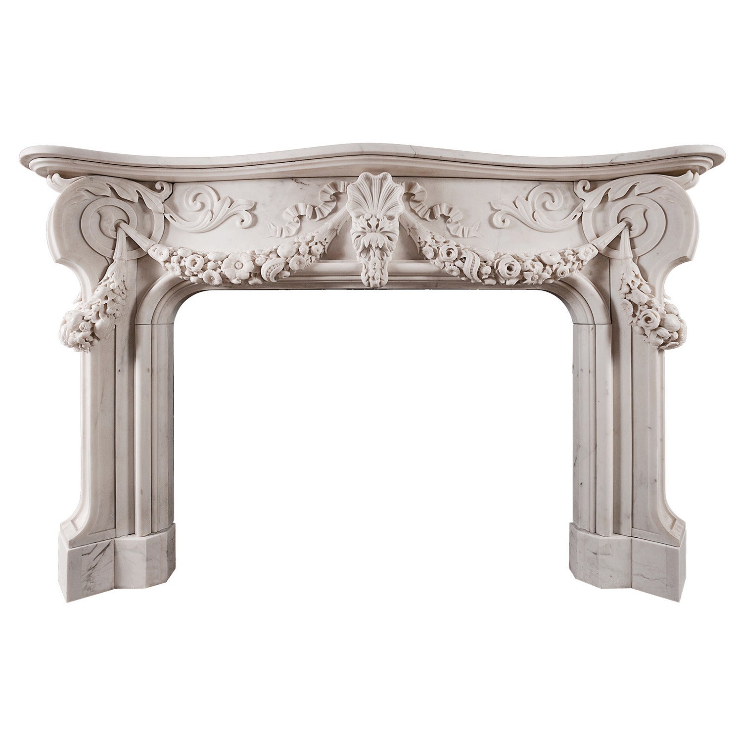 Italian Statuary Marble Fireplace Mantel in the Baroque Manner