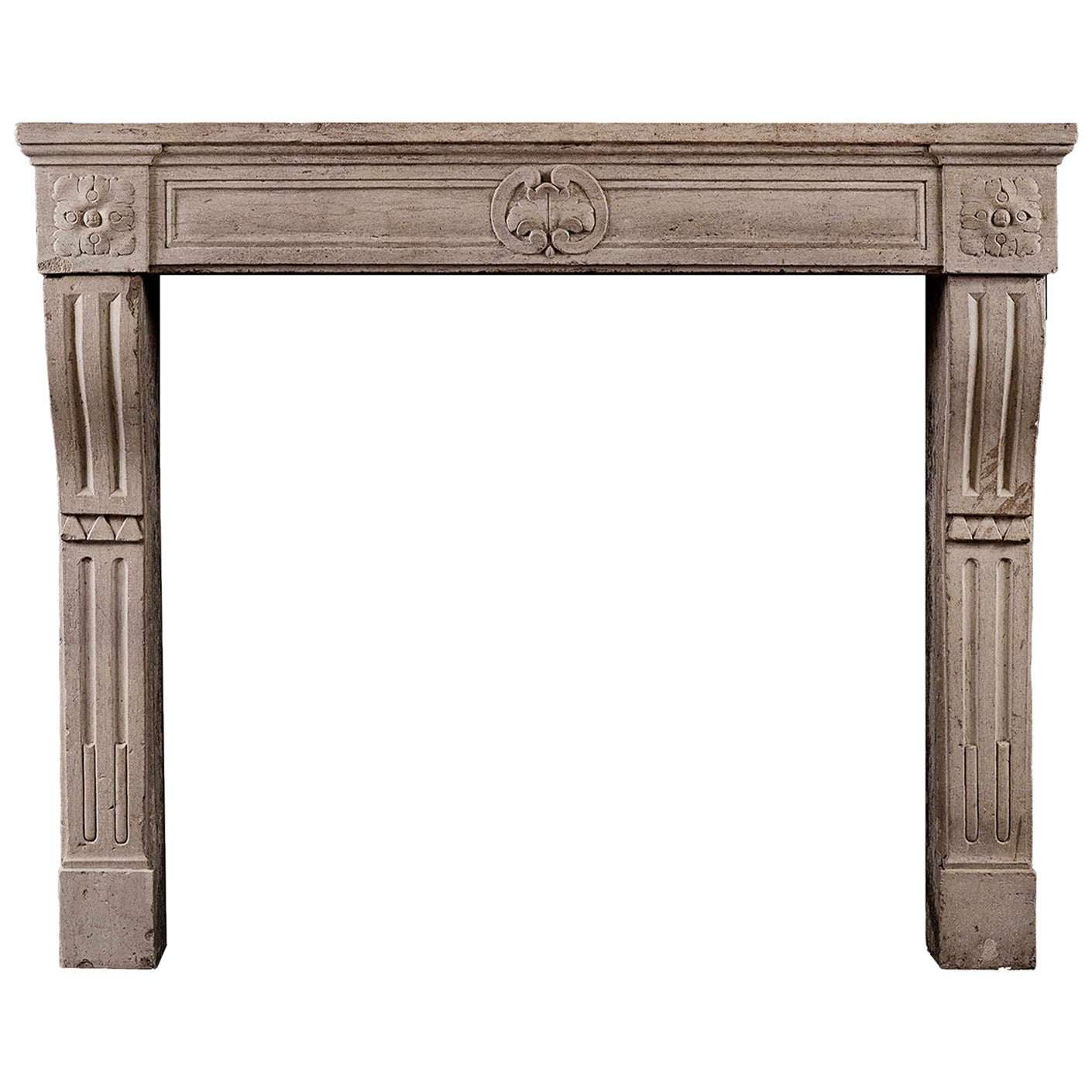 Period Louis XVI Limestone Fireplace Mantel For Sale