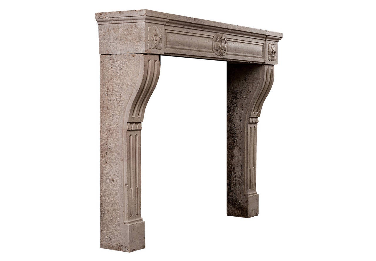 Period Louis XVI Limestone Fireplace Mantel In Good Condition For Sale In London, GB