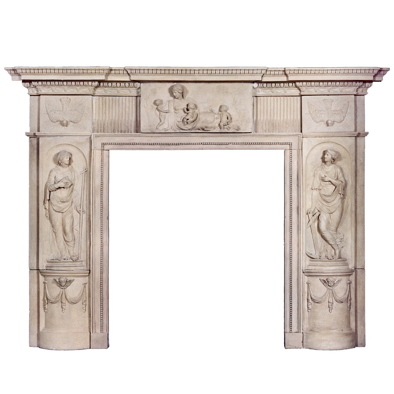 Rare and Beautiful English Coade Stone Fireplace Mantel, circa 1790 For Sale