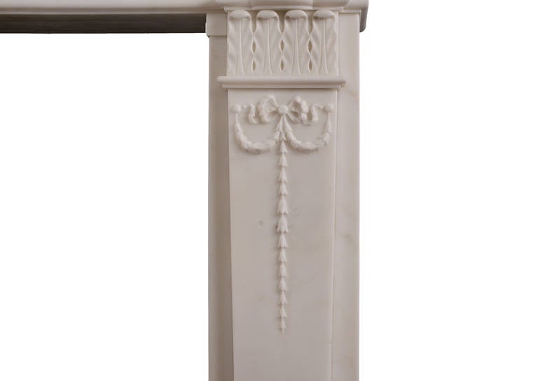 British Carved English Antique Fireplace Mantel in Statuary Marble For Sale