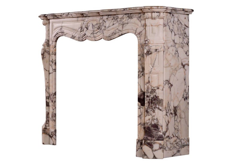Louis XV 19th Century French Fireplace Mantel in Breche Violette Marble
