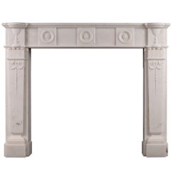 Carved English Antique Fireplace Mantel in Statuary Marble