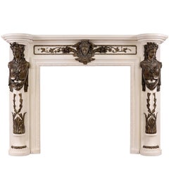 Regency Style White Marble Fireplace Mantel with Bronze Adornments