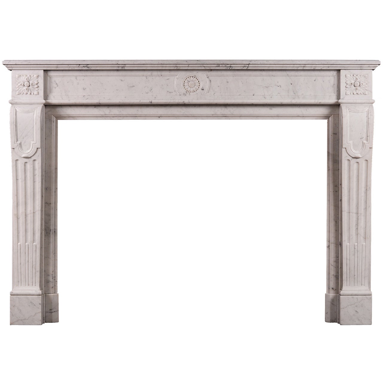 French Carrara Antique Marble Fireplace Mantel, 19th Century For Sale