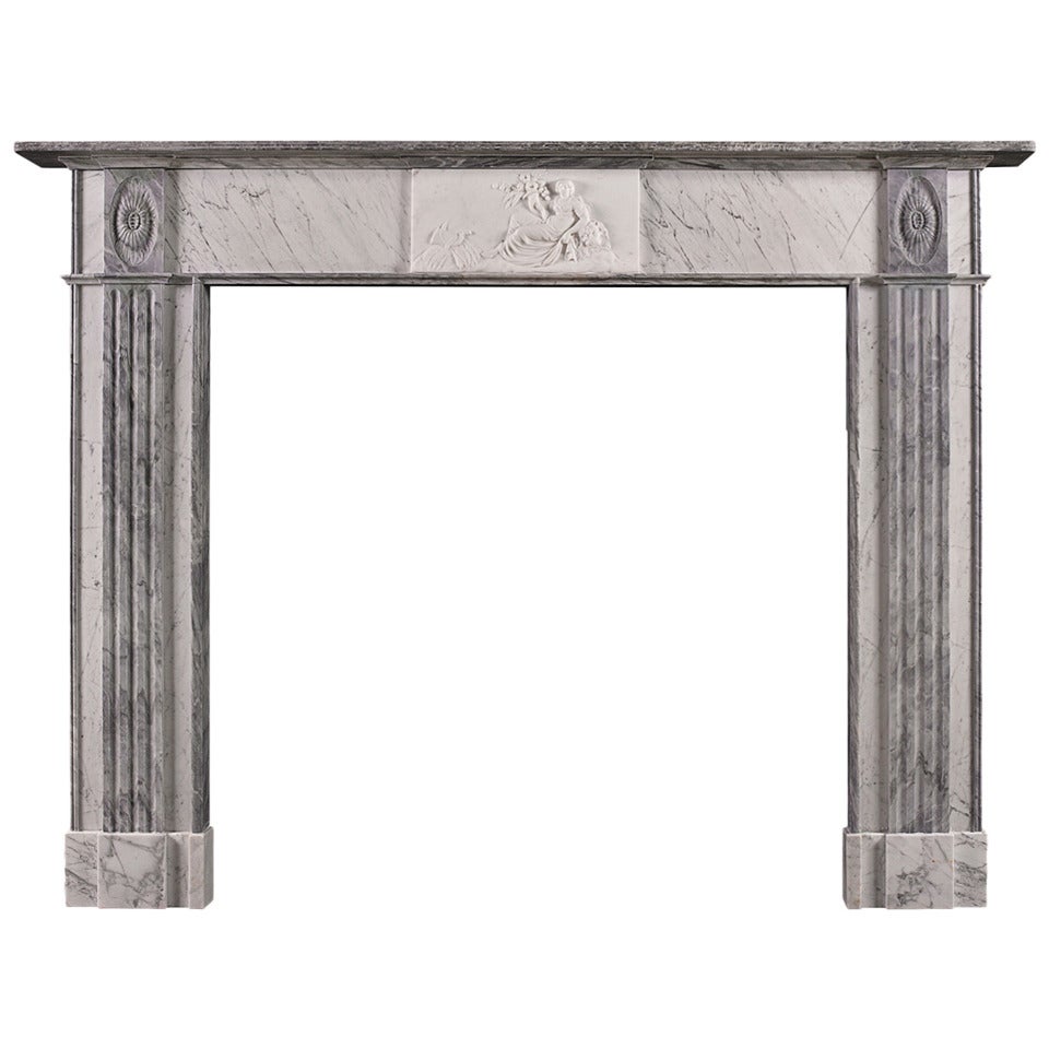 Period Regency Fireplace Mantel in Statuary, Bardiglio and Carrara Marble For Sale