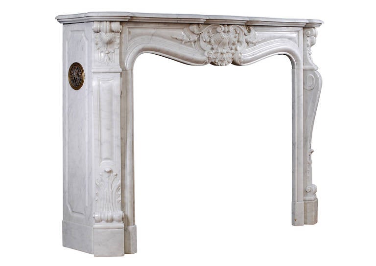 19th Century French Louis XV Style Antique Carrara Marble Fireplace Mantel 1