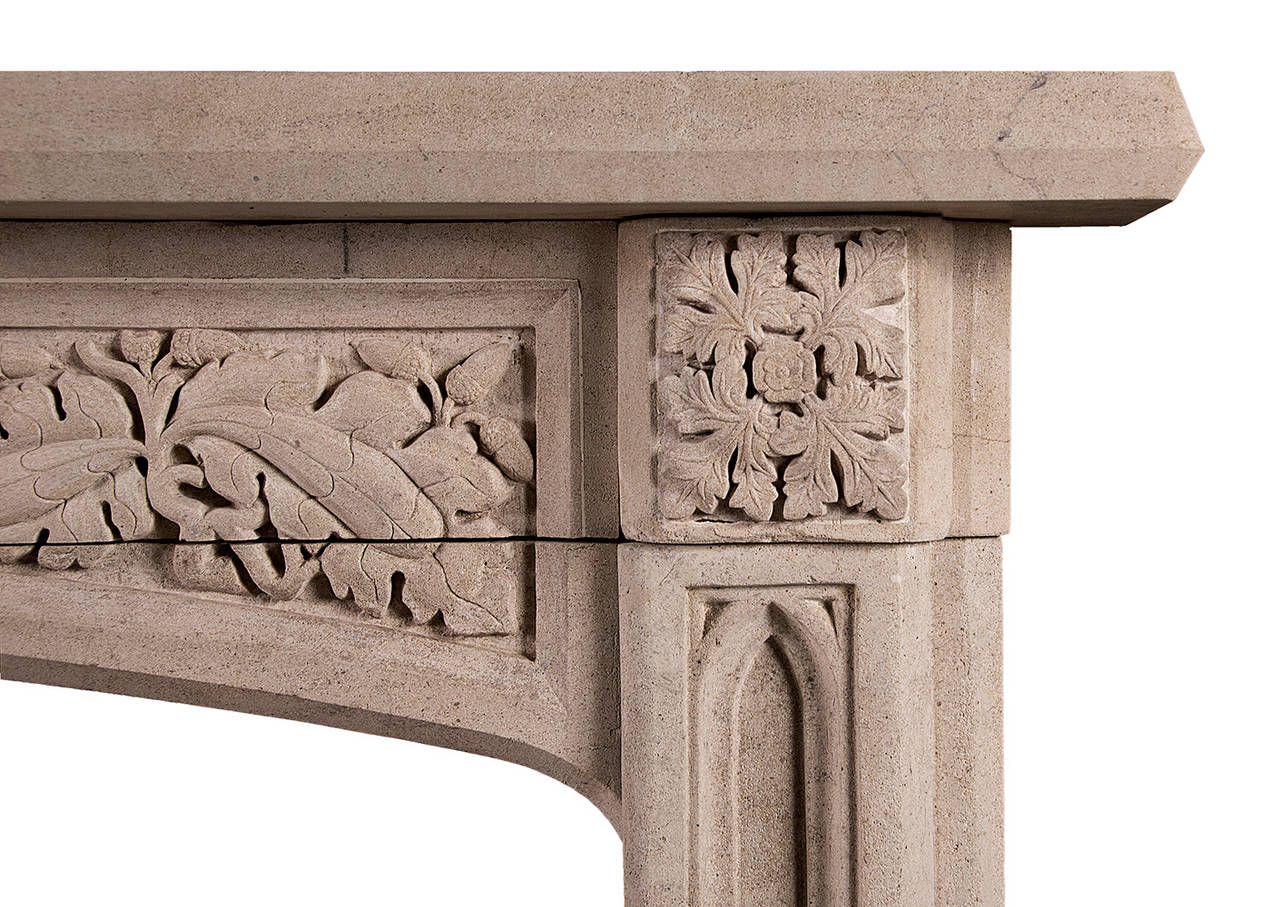 Gothic Revival Carved Bath Stone Fireplace Mantel For Sale At 1stdibs