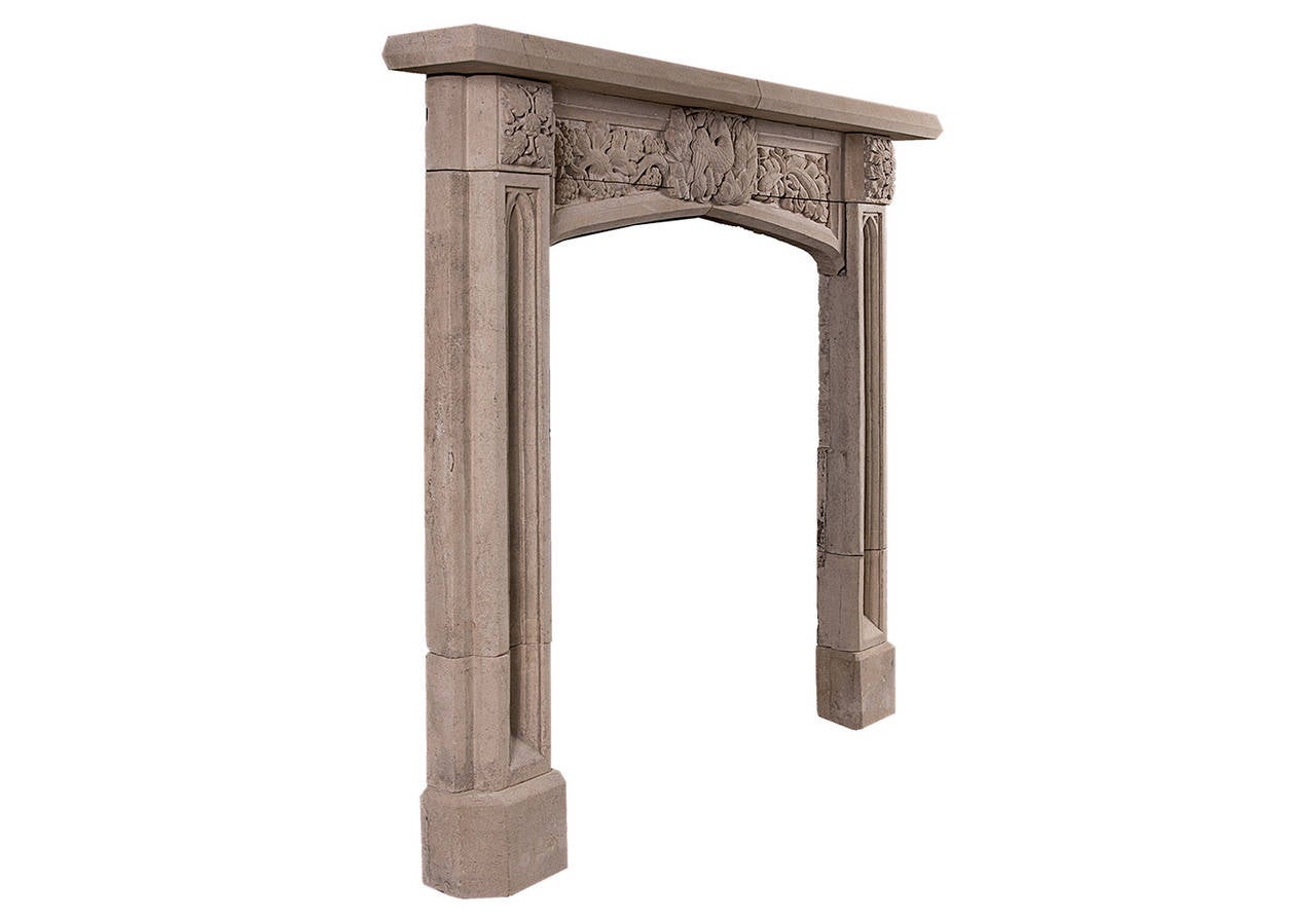 Gothic Revival Carved Bath Stone Fireplace Mantel In Good Condition In London, GB