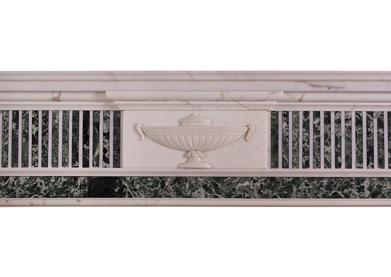 British Georgian Style Statuary Fireplace Mantle with Inlaid Tinos Green Marble