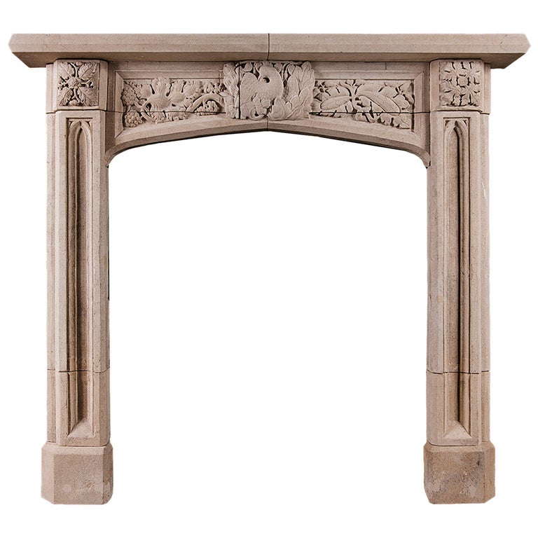 Gothic Revival Carved Bath Stone Fireplace Mantel For Sale At 1stdibs