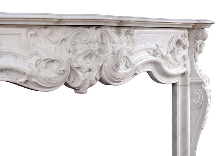 Louis XVI Very Fine Quality French Louis XV Style Marble Fireplace in Light Carrara For Sale