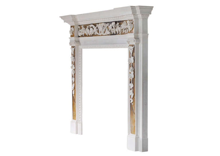 British English George II Style White Marble Chimneypiece with Siena Inlay For Sale