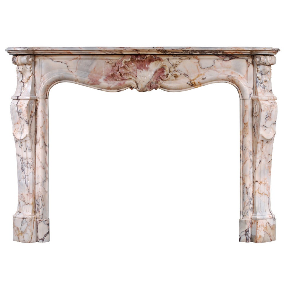 19th Century French Louis XV Style Chimneypiece in Kuros Dore Marble