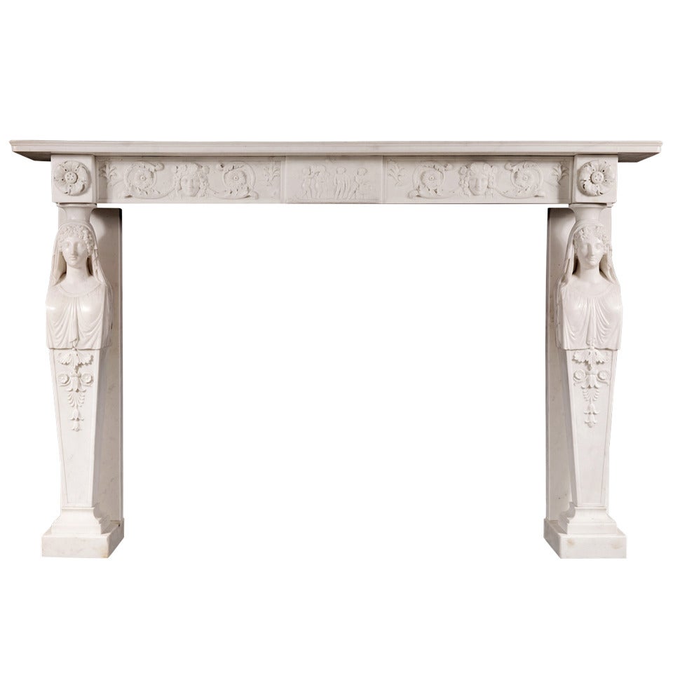 A Rare 19th Century English Regency Statuary Marble Chimneypiece For Sale