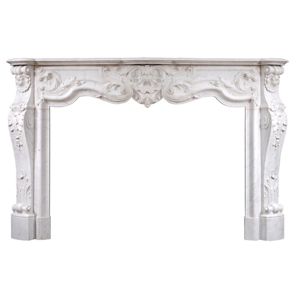 Very Fine Quality French Louis XV Style Marble Fireplace in Light Carrara For Sale