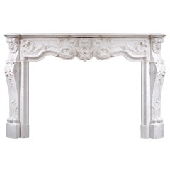 Antique Very Fine Quality French Louis XV Style Marble Fireplace in Light Carrara