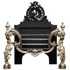 Antique 19th Century Rococo Brass & Steel Fire Basket
