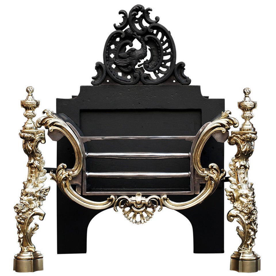 19th Century Rococo Brass & Steel Fire Basket
