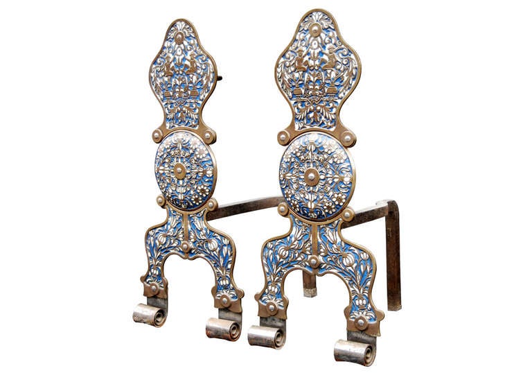 English Cloisonne Andirons In Good Condition In London, GB
