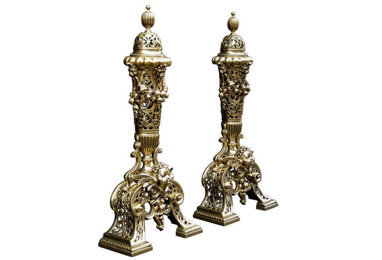 Pair of Brass Chenets/Andirons In Good Condition For Sale In London, GB