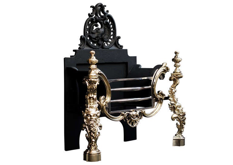19th Century Rococo Brass & Steel Fire Basket 3