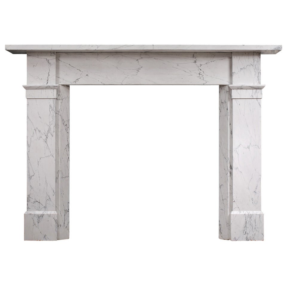 Mid 19th C. Veined Statuary Marble Fireplace