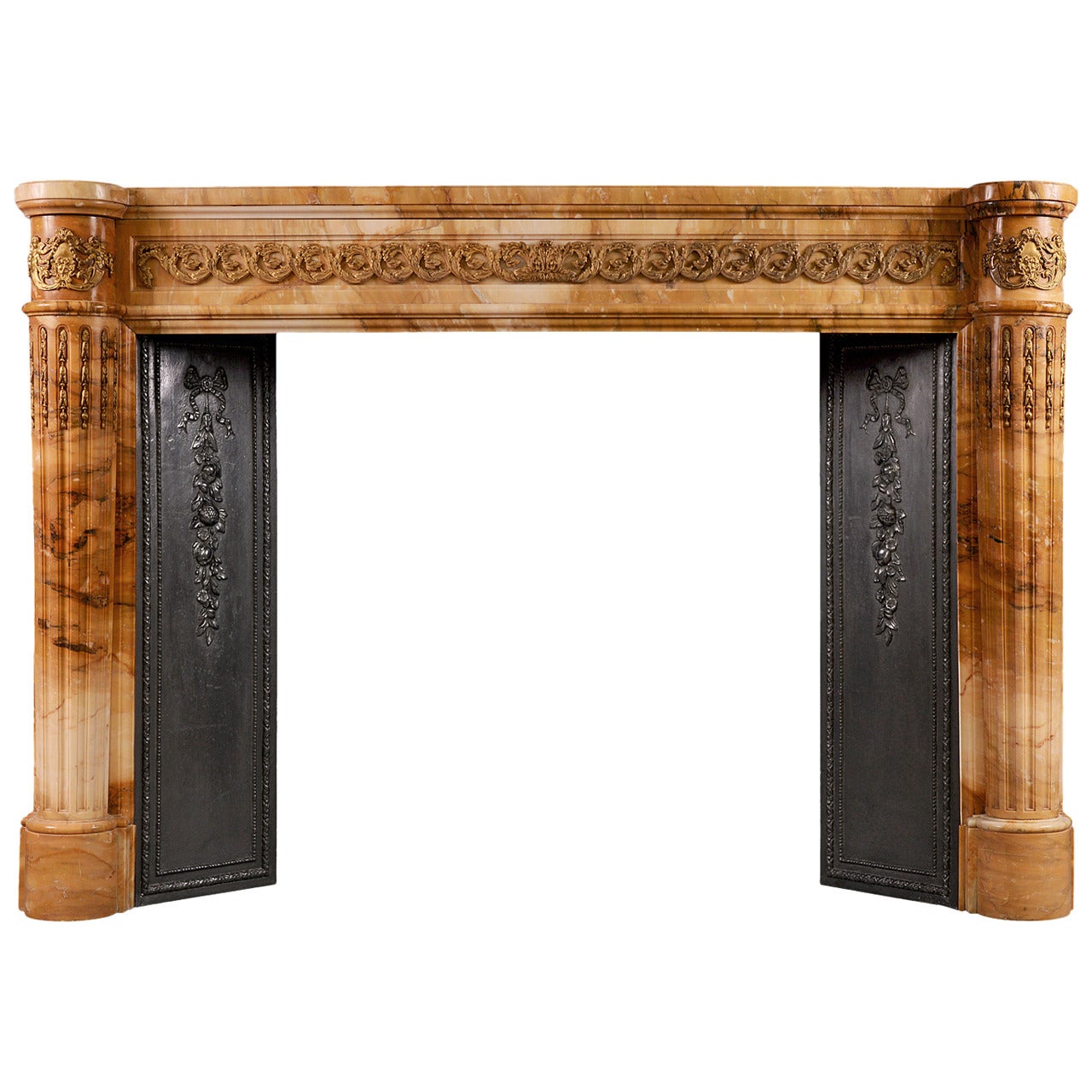 Siena French Antique Marble Mantel Piece with Ormolu Enrichments For Sale
