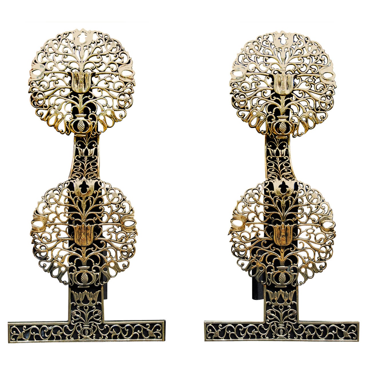 Pair of 19th century English brass andirons