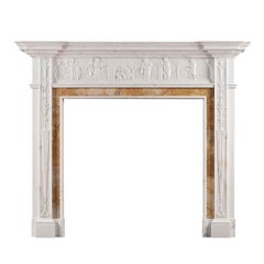 Neoclassical English Statuary Marble Fireplace Mantel with Siena Inlay
