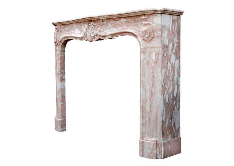 18th Century and Earlier French Louis XV Style Norwegian Rose Marble Mantel
