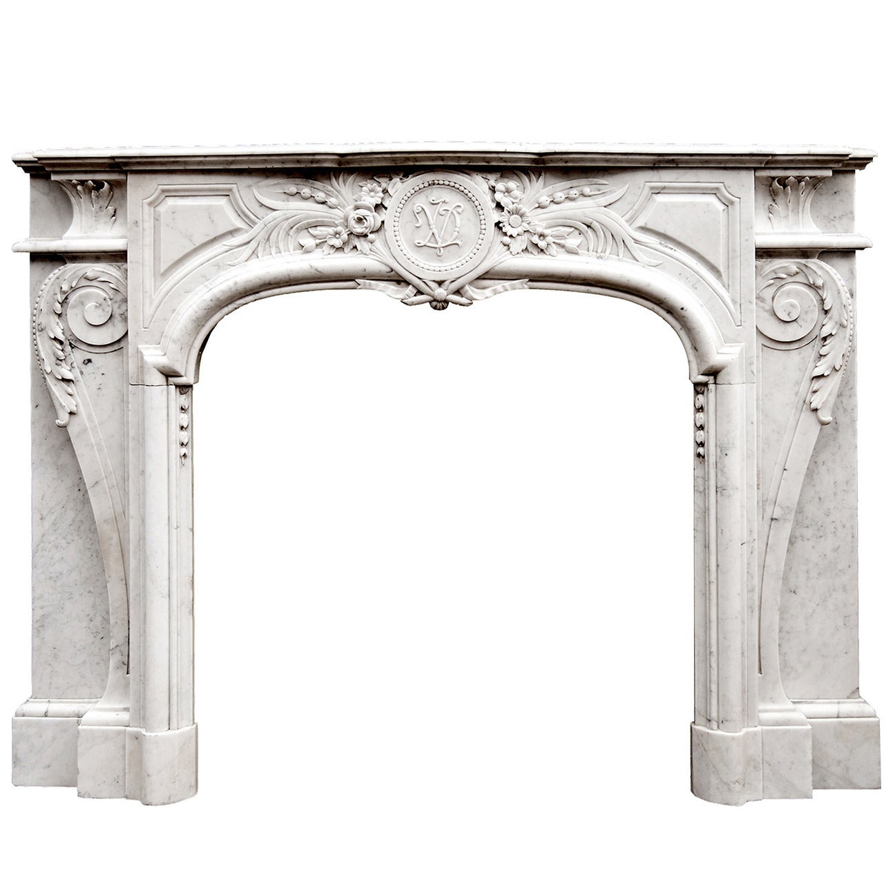 French, Louis XIV Style Carrara Marble Fireplace Mantel For Sale