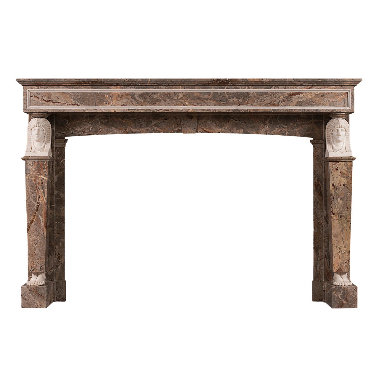 French Empire Sarancolin and Statuary Marble Fireplace Mantel For Sale
