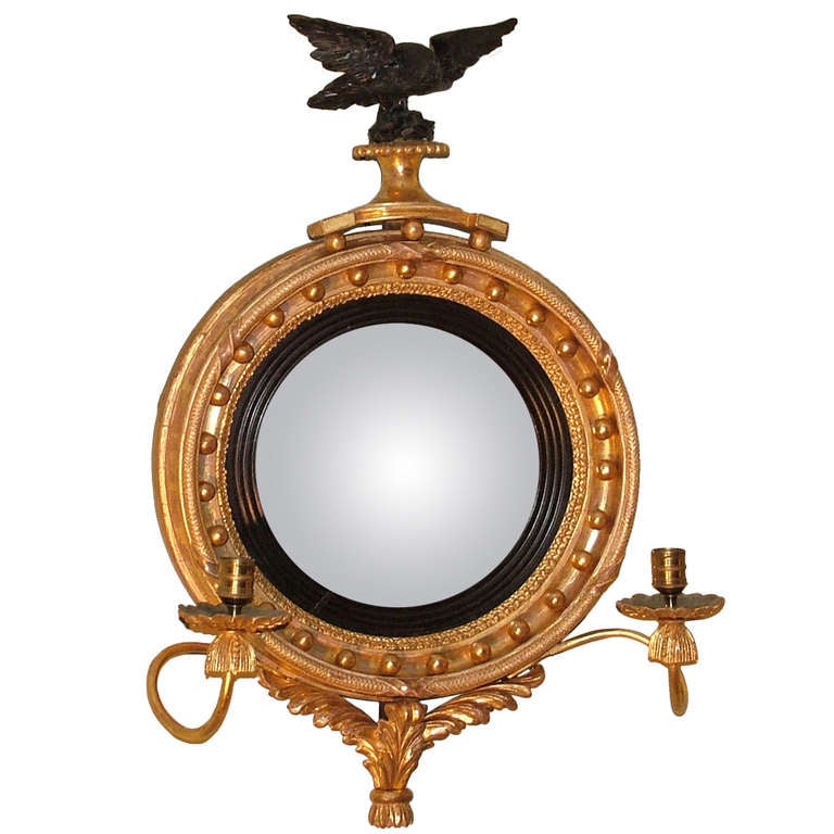 Small Regency Period Giltwood Convex Mirror For Sale at 1stdibs
