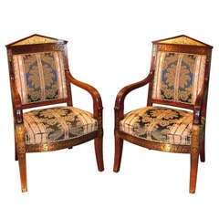 Pair of Early French Empire Armchairs with Classical Plaques 10