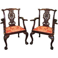 Pair of Chippendale Style Mahogany Armchairs 10