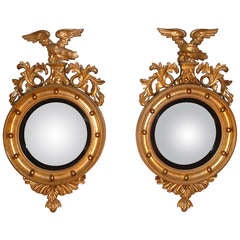 Pair of Mid-19th Century Giltwood Convex Mirrors 2