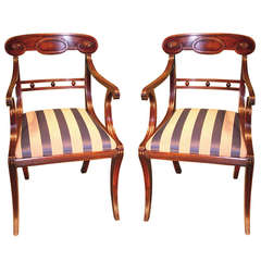 Pair of Regency Period Mahogany Armchairs with Sabre Legs 11