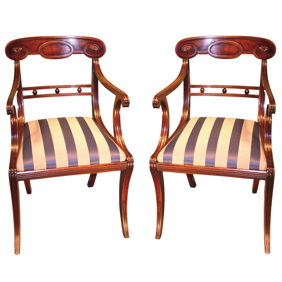 Regency Mahogany Armchairs with Sabre Legs