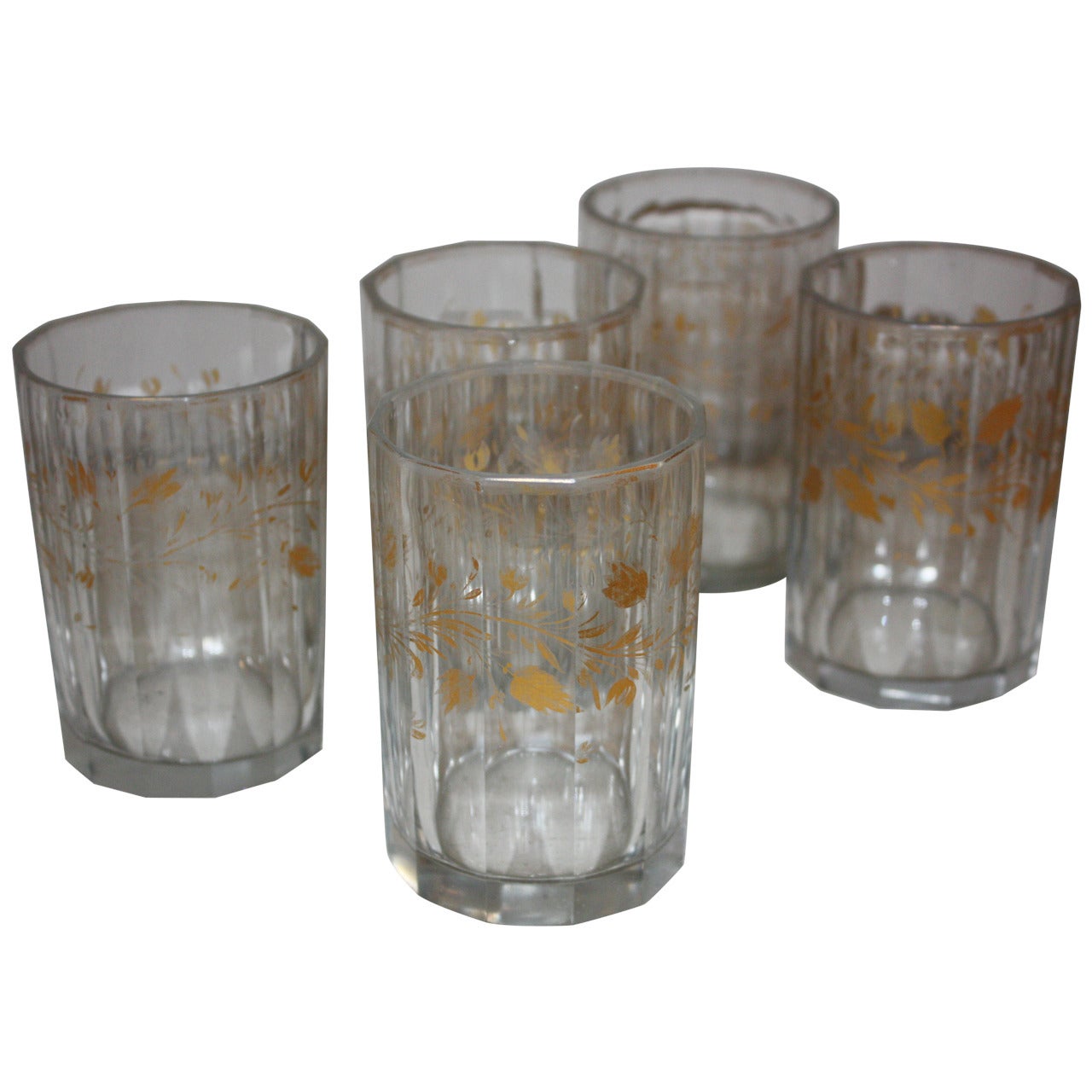 Set of Five 19th Century Glasses with Gold Leaf Motive