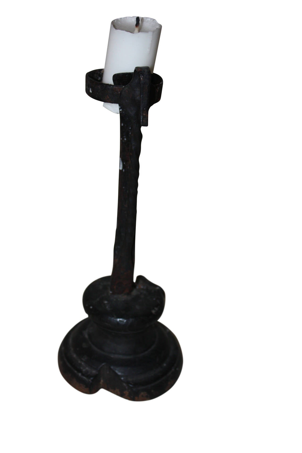 18th Century Folk Art Wood and Wrought Iron Candleholder For Sale 1