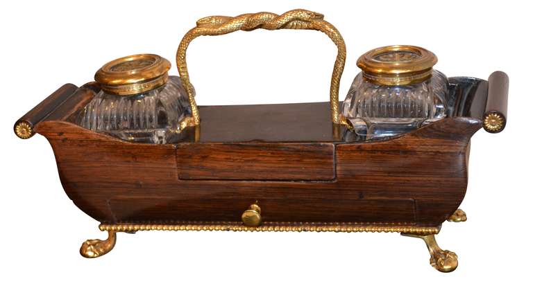 Directoire Early 19th Century French Ormolu-Gilded Inkwell For Sale