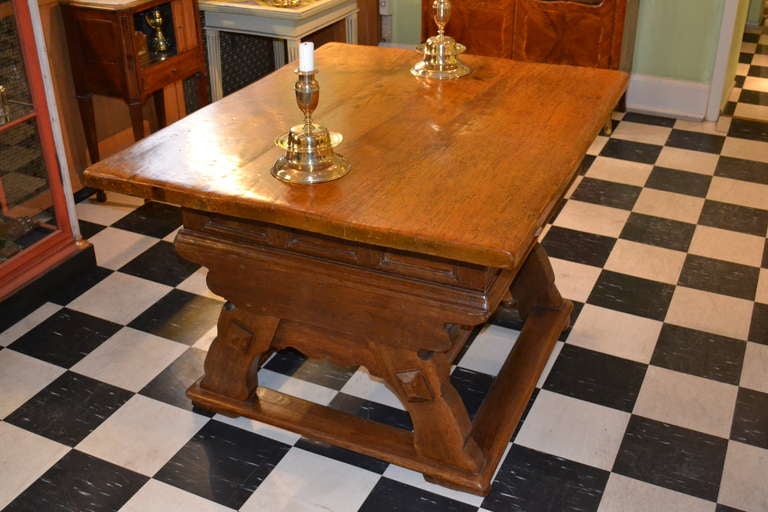 Early 18th c Danish Folk Kitchen Table. Table top slides to give access to storage.