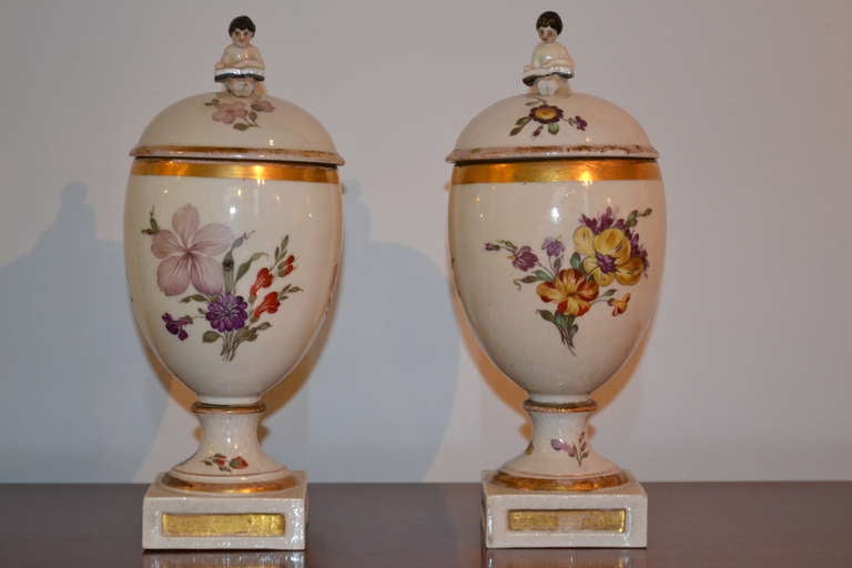 Pair of 18th century Royal Copenhagen porcelain egg vases.