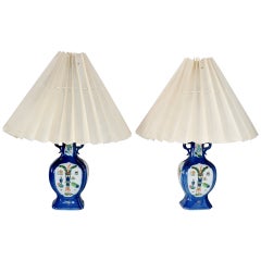 Antique Pair of Lamps, 18th Century Chinese Powder Blue Hexagonal Shaped