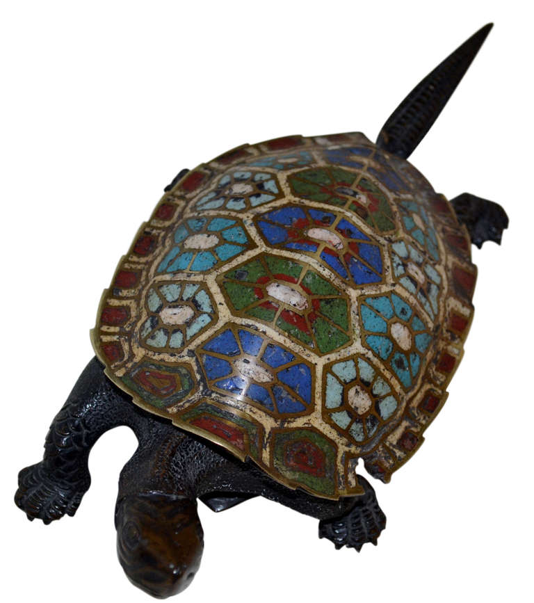 Very beautiful bronze and cloisonné turtle ashtray.
