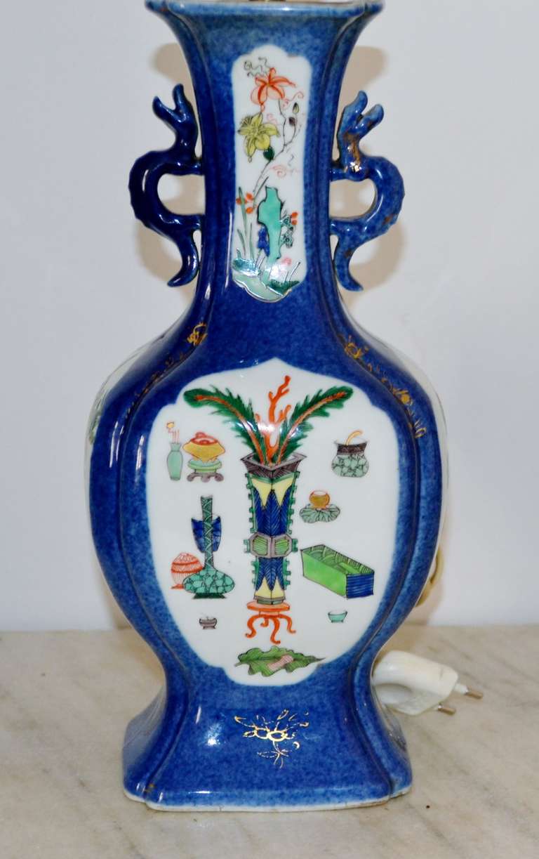 Paire de lampes hexagonales de forme hexagonale, bleu poudre, chinoise, 18ème siècle en vente 3